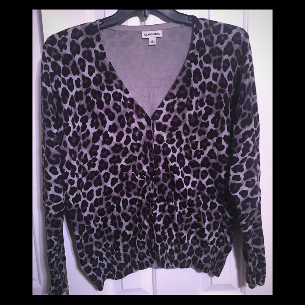 St.John’s Bay Black & Grey Cheetah Print Cardigan
